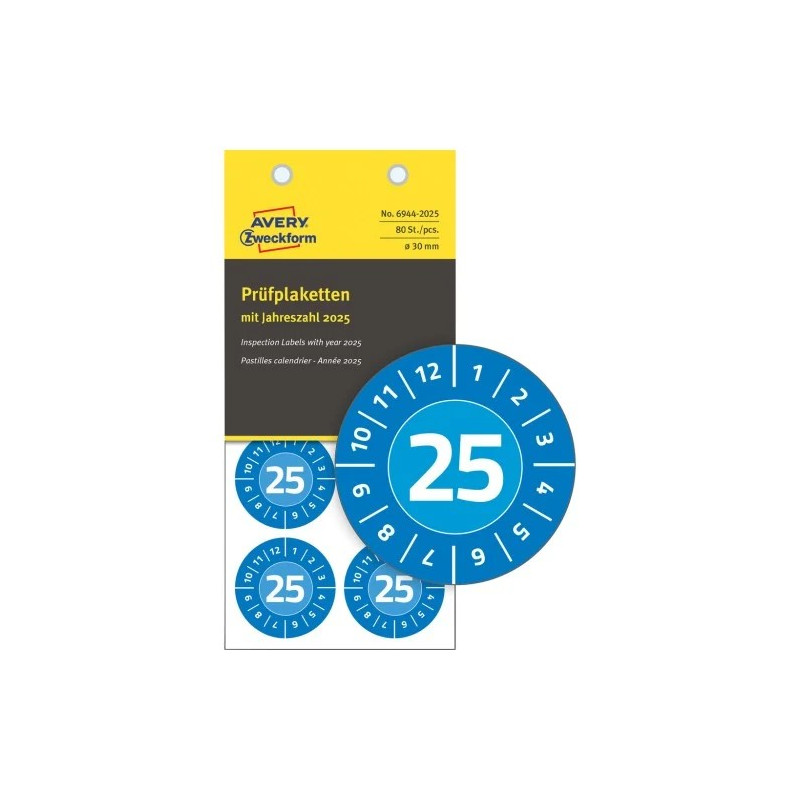 Avery 6944-2025 Inspektionsetiketter 2025 i vinyl Ø30mm 10ark