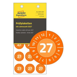 Avery 6943-2027 Inspektionsetiketter 2027 i vinyl Ø20mm 8ark