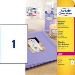 Avery L7767-40 Glossy etiketter 1 pr. ark 209 x 295 40 ark