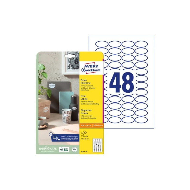 Avery 6241-10 Ovale produktetiketter 40x20mm 10ark Avery 6241-10 Ovale produktetiketter 40x20mm 10ark