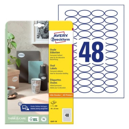 Avery 6241-10 Ovale produktetiketter 40x20mm 10ark