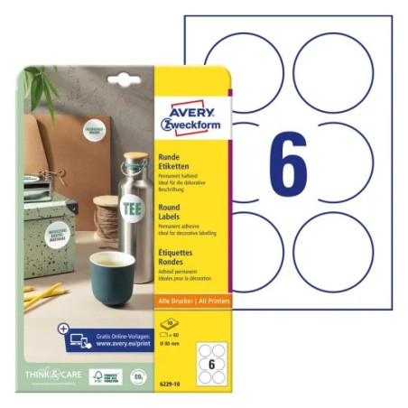 Avery 6229-10 Runde produktetiketter Ø80mm 10ark