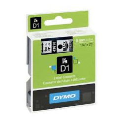 DYMO 43610 D1 Tape 6mm x 7m sort på klar-transparent