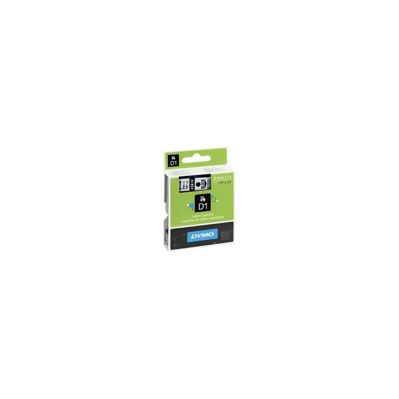 DYMO 43610 D1 Tape 6mm x 7m sort på klar-transparent