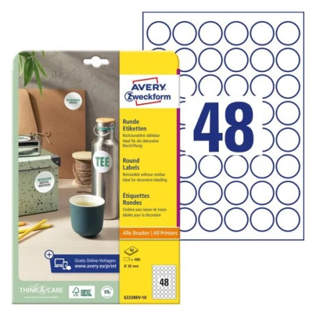 Avery 6223REV-10 Aftagelige runde produktetiketter Ø30mm 10ark