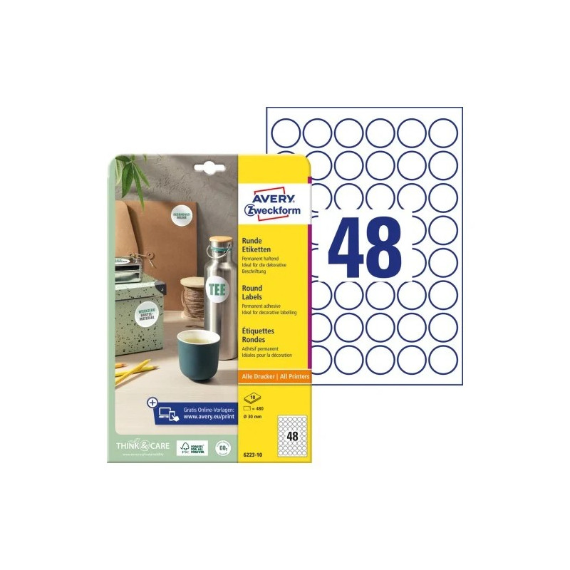 Avery 6223-10 Runde produktetiketter Avery 6223-10 Runde produktetiketter