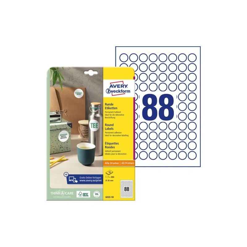 Avery 6222-10 Runde produktetiketter Avery 6222-10 Runde produktetiketter
