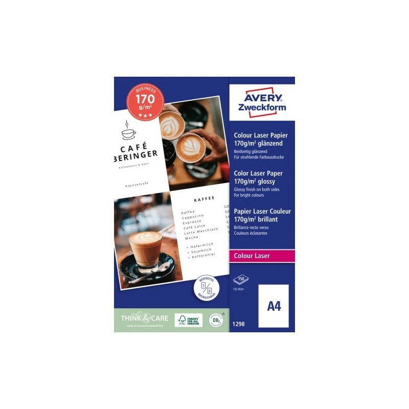 Avery 1298 Glossy laser foto papir, 170 gsm A4 200ark Avery 1298 Glossy laser foto papir, 170 gsm A4 200ark