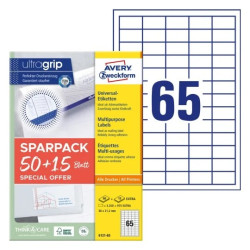 Avery 6121-65 Universaletiketter med ultragrip 38x21,2mm (65ark)
