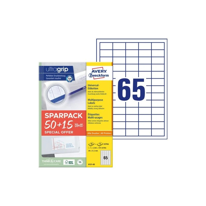 Avery 6121-65 Universaletiketter med ultragrip 38x21,2mm (65ark) Avery 6121-65 Universaletiketter med ultragrip 38x21,2mm (65ark)