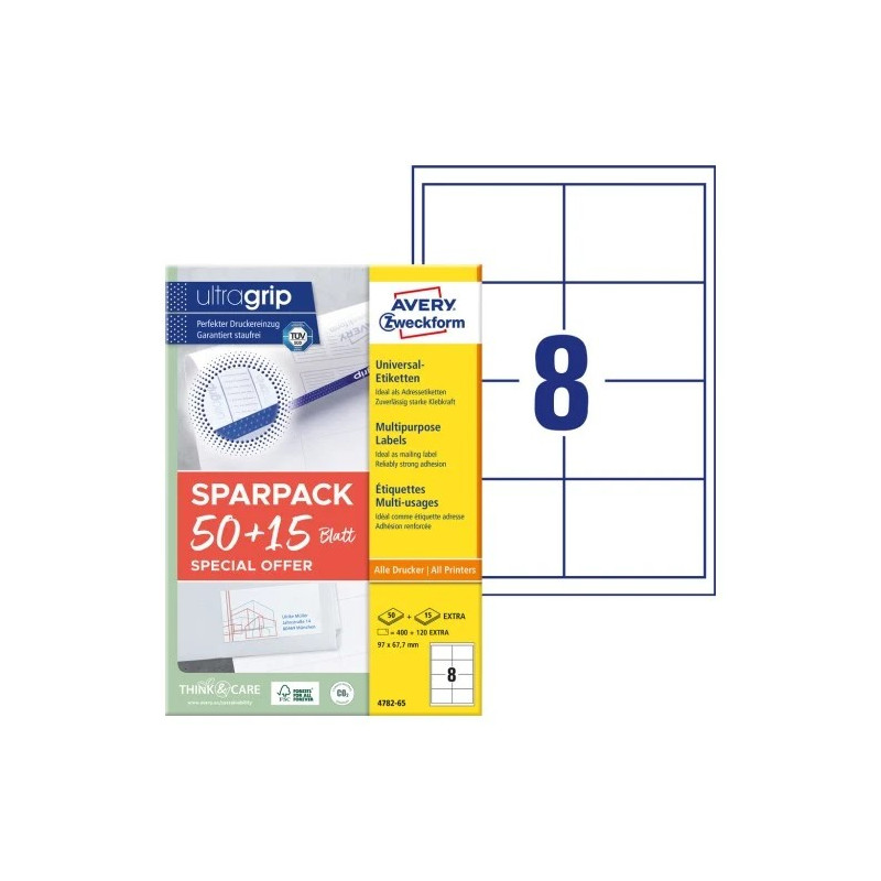 Avery 4782-65 Universaletiketter med ultragrip 97x67,7mm (65ark) Avery 4782-65 Universaletiketter med ultragrip 97x67,7mm (65ark)