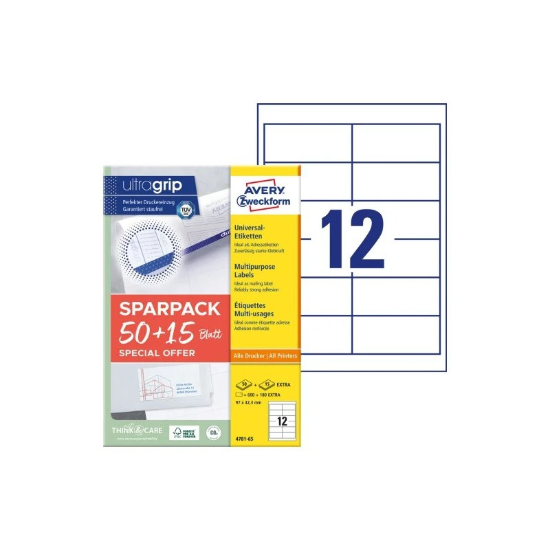 Avery 4781-65 Universaletiketter med ultragrip 97x42,3mm (65ark) Avery 4781-65 Universaletiketter med ultragrip 97x42,3mm (65ark)