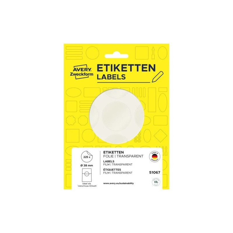 Avery 51067 Forseglingsetiketter transparent Ø38mm Avery 51067 Forseglingsetiketter transparent Ø38mm