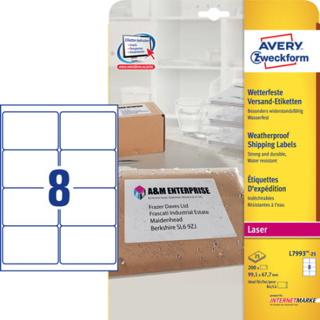 Avery L7993-25 Vejrbestandige Shipping etiketter 8 pr. ark 99
