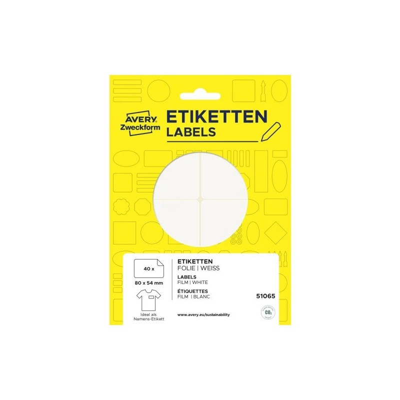 Avery 51065 Selvklæbende navneskilte 80x54mm Avery 51065 Selvklæbende navneskilte 80x54mm