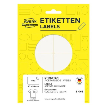 Avery 51063 Selvklæbende navneskilte acetatsilke 80x54mm 40 etiketter