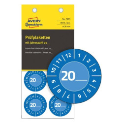 Avery 7903 Blå inspektionsetiket Vinyl Ø30mm udfyld selv årstal (80stk)