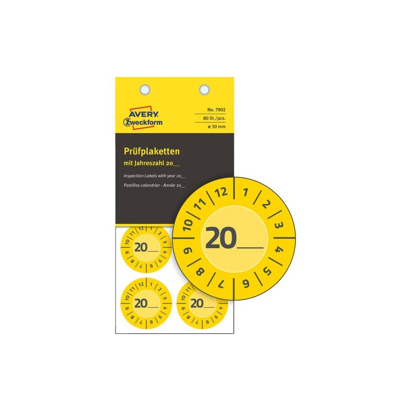 Avery 7902 Gul inspektionsetiket Vinyl Ø30mm udfyld selv årstal (80stk) Avery 7902 Gul inspektionsetiket Vinyl Ø30mm udfyld selv årstal (80stk)