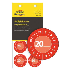 Avery 7901 Rød inspektionsetiket Vinyl Ø30mm udfyld selv årstal (80stk)