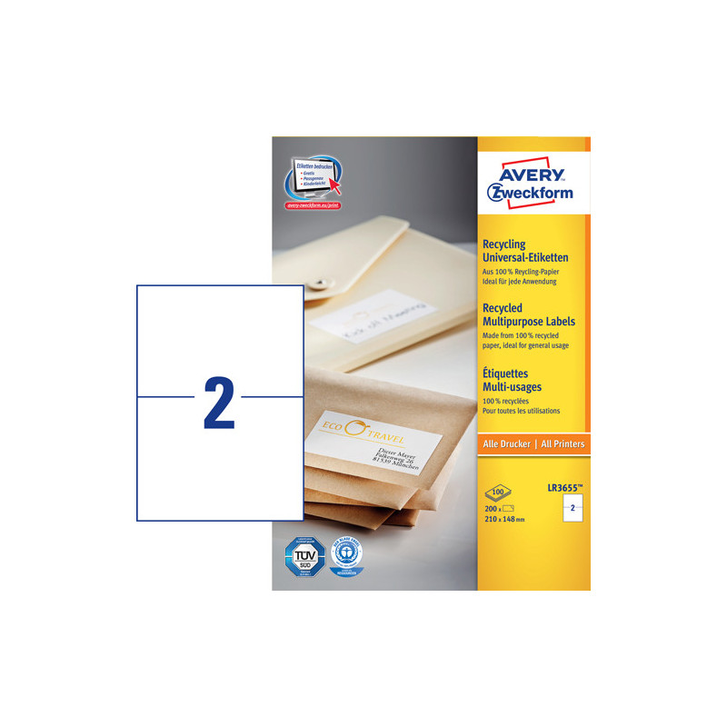 Avery LR3655 Shipping etiketter til pakker 2 pr. ark 210 x 148 100 ark