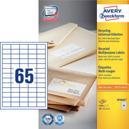 Avery LR3666 Adresse etiketter små kuverter 65 pr. ark 38 x 21