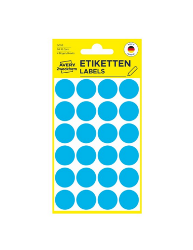 Avery 3005 Labels-Etiketter, blå runde Ø18mm 96stk.