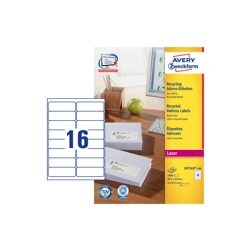 Avery LR7162-100 Adresse etiketter små kuverter 16 pr. ark 99.1 x 33.9 100 ark