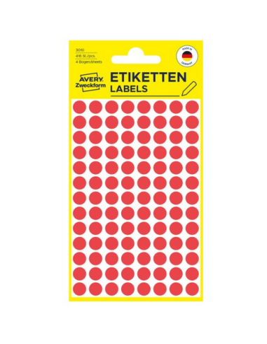 Avery 3010 Labels-Etiketter, RØDE runde Ø8mm