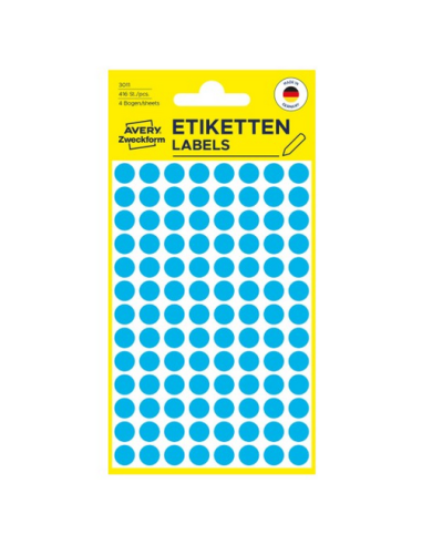 Avery 3011 Labels-Etiketter, blå runde Ø8mm 416stk.