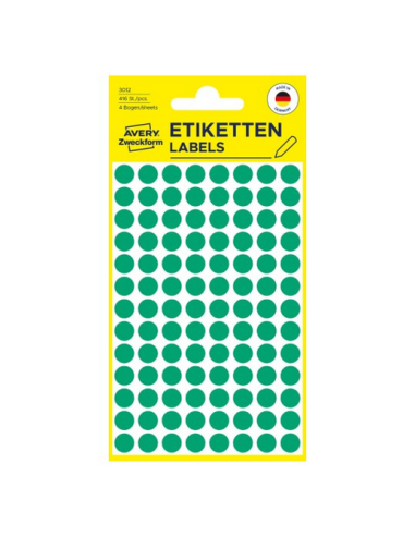 Avery 3012 Labels-Etiketter, GRØNNE runde Ø8mm