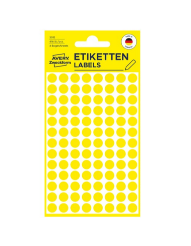 Avery 3013 Labels-Etiketter, gule runde Ø8mm