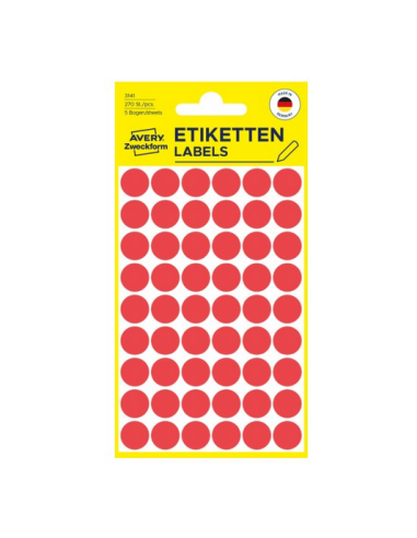 Avery 3141 Labels, RØDE runde Ø12mm