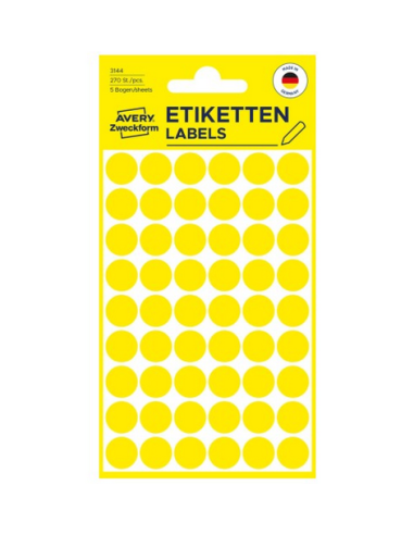 Avery 3144 Labels, gule runde Ø12mm