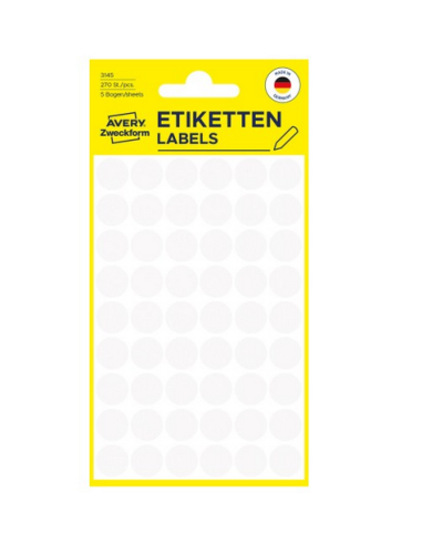 Avery 3145 Labels, hvide runde Ø12mm