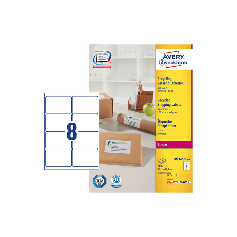 Avery LR7165-100 Adresse etiketter store kuverter 8 pr. ark 99.1 x 67.7 100 ark