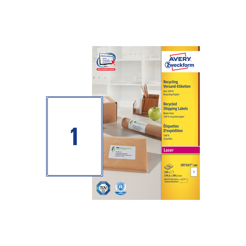 Avery LR7167-100 Shipping etiket til store pakker 1 pr. ark 199.6 x 289.1 100 ark