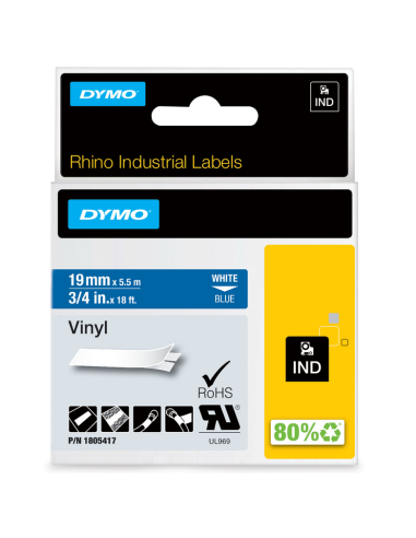 DYMO Rhino 1805417 Vinyl tape hvid på blå