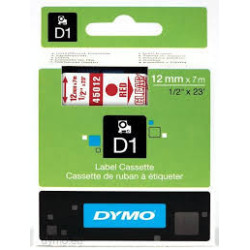 DYMO 45012 D1 Tape 12mmx7m rød på klar-transparent