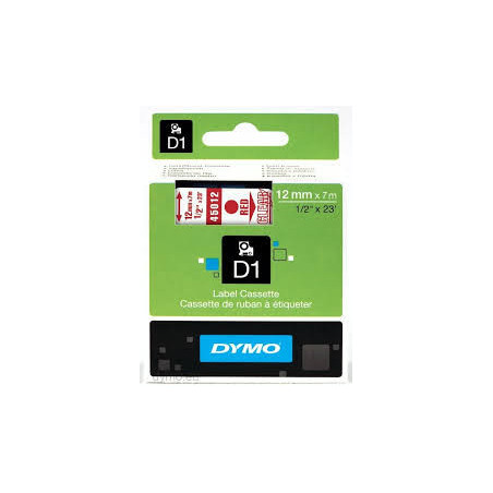 DYMO 45012 D1 Tape 12mmx7m rød på klar-transparent