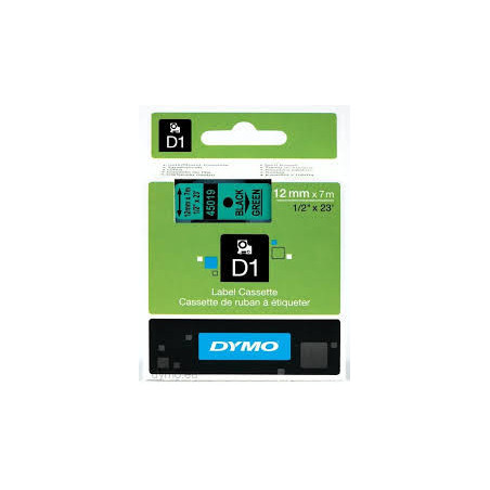 DYMO 45019 D1 Tape 12mm x 7m sort på grøn