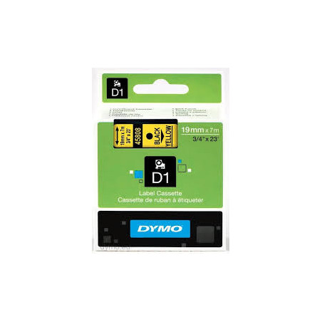 DYMO 45808 D1 Tape 19mm x 7m sort på gul