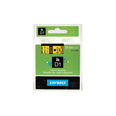 DYMO 53718 D1 Tape 24mm x 7m sort på gul