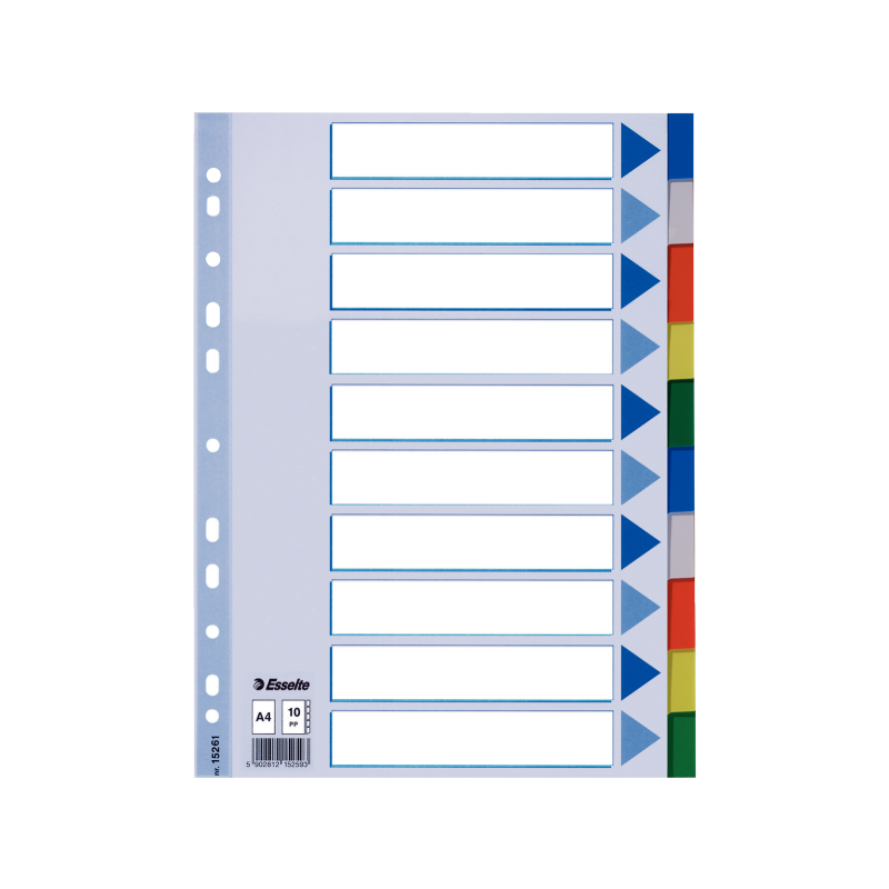 Faneblad Esselte PP A4 10-delt flerfarve