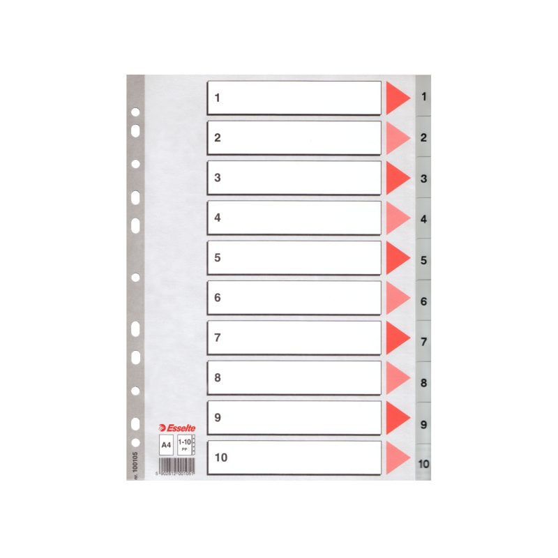 Register Esselte PP A4 1-10 grå Register Esselte PP A4 1-10 grå