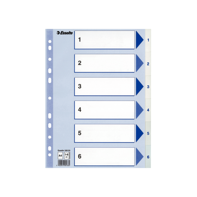 Register Esselte PP A4 1-6 hvid Register Esselte PP A4 1-6 hvid