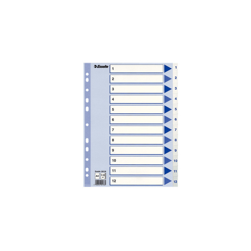 Register Esselte PP A4 1-12 hvid Register Esselte PP A4 1-12 hvid