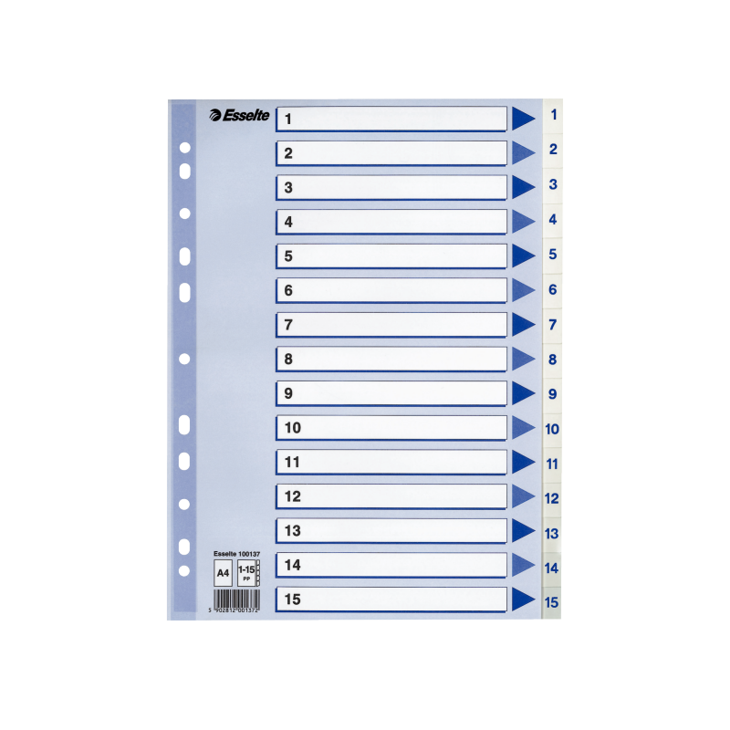 Register Esselte PP A4 1-15 hvid Register Esselte PP A4 1-15 hvid