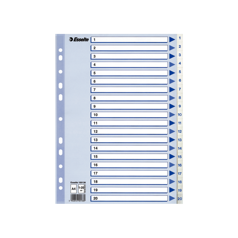 Register Esselte PP A4 1-20 hvid Register Esselte PP A4 1-20 hvid