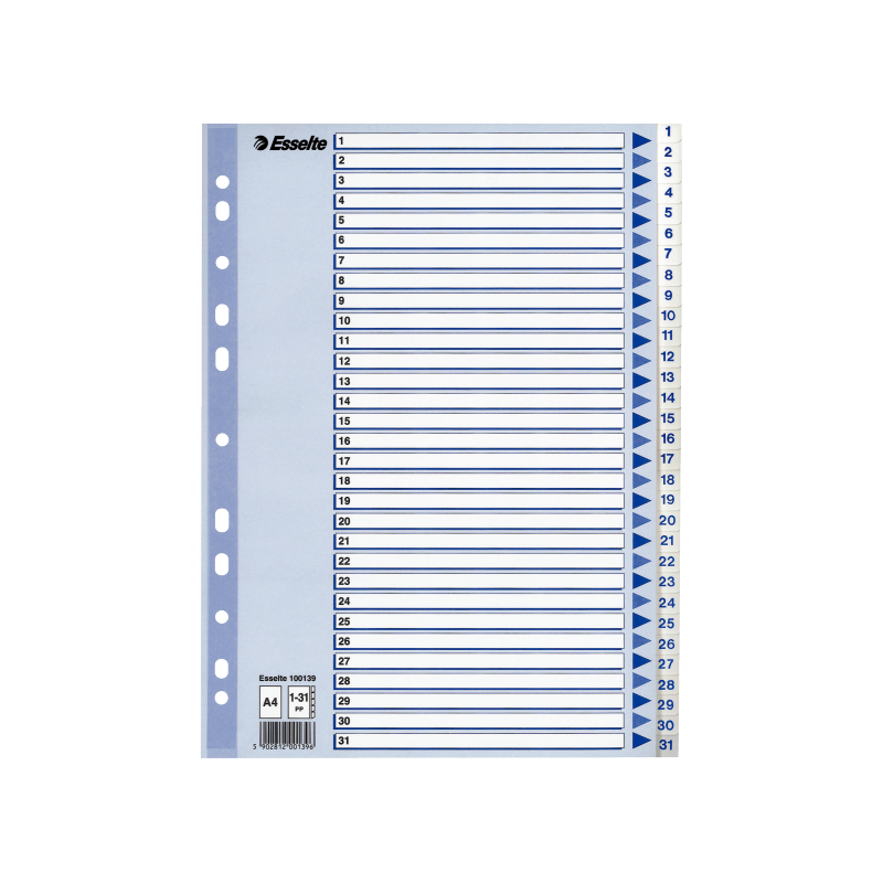 Register Esselte PP A4 1-31 hvid Register Esselte PP A4 1-31 hvid