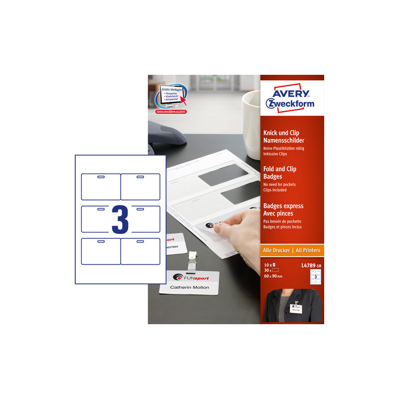 Avery L4789-10 navneskilte og clips